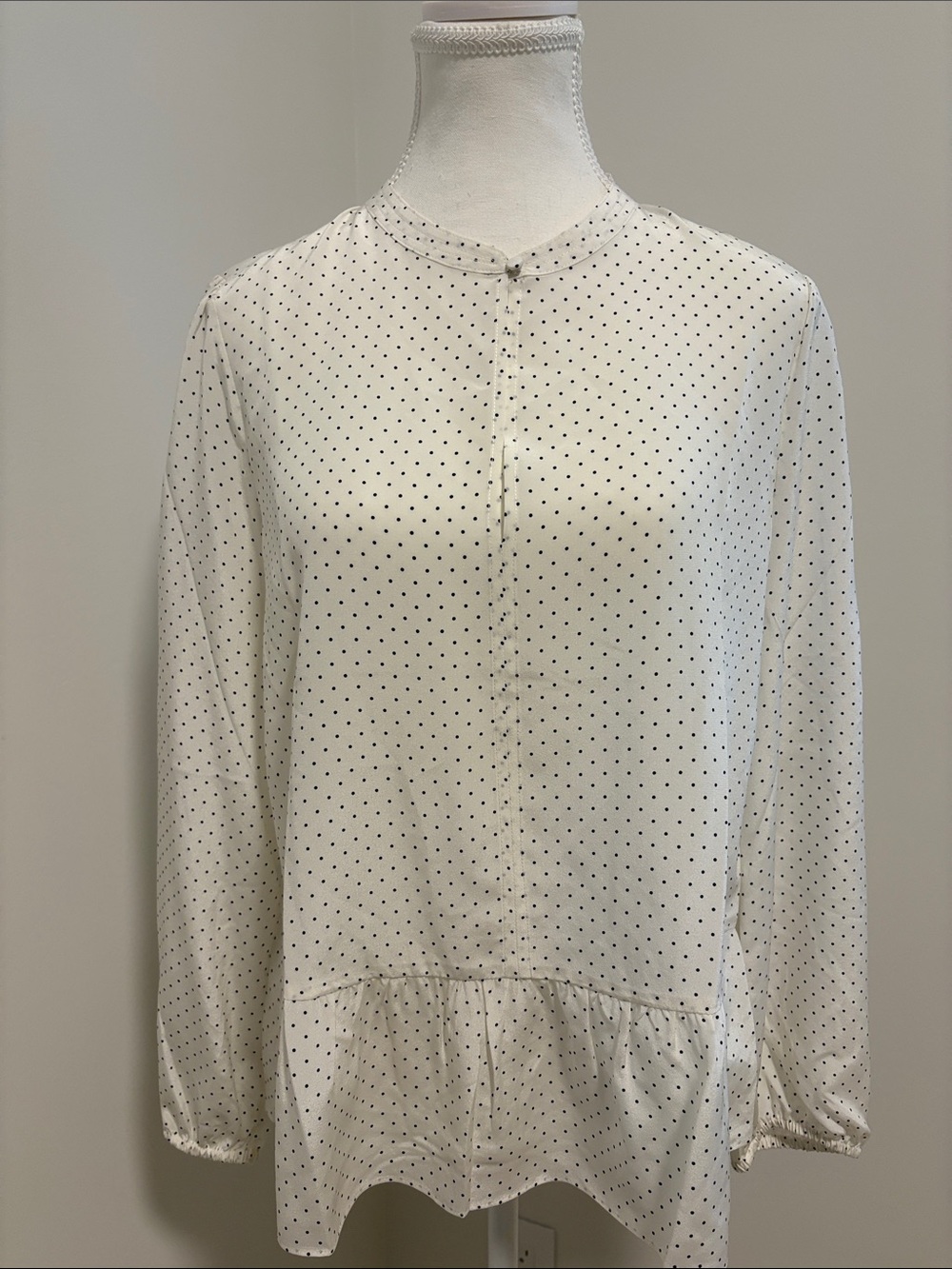 J. Crew White Long-Sleeve Polka Dot Blouse